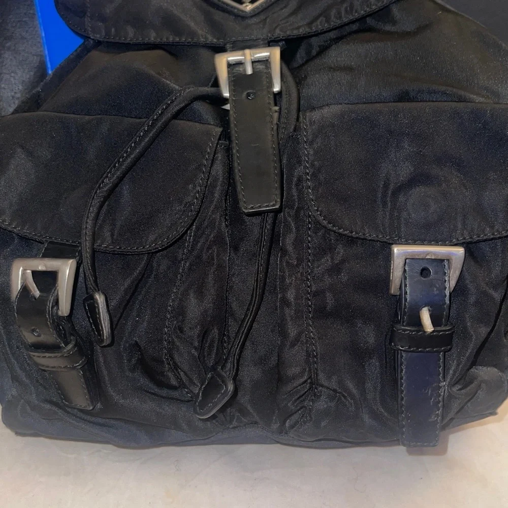 Black Vintage Prada Tessuto Nylon Backpack Unisex (Small Size) w/ AD COA